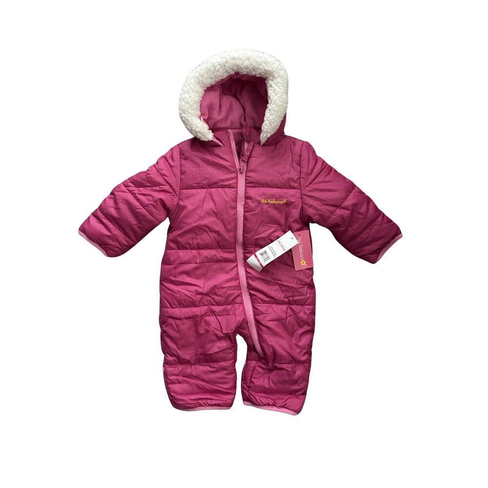 NWT Pink Platinum Baby Girls' One-Piece Puffer Winter Snowsuit with Hood 3-6 Mo - Picture 2 of 5